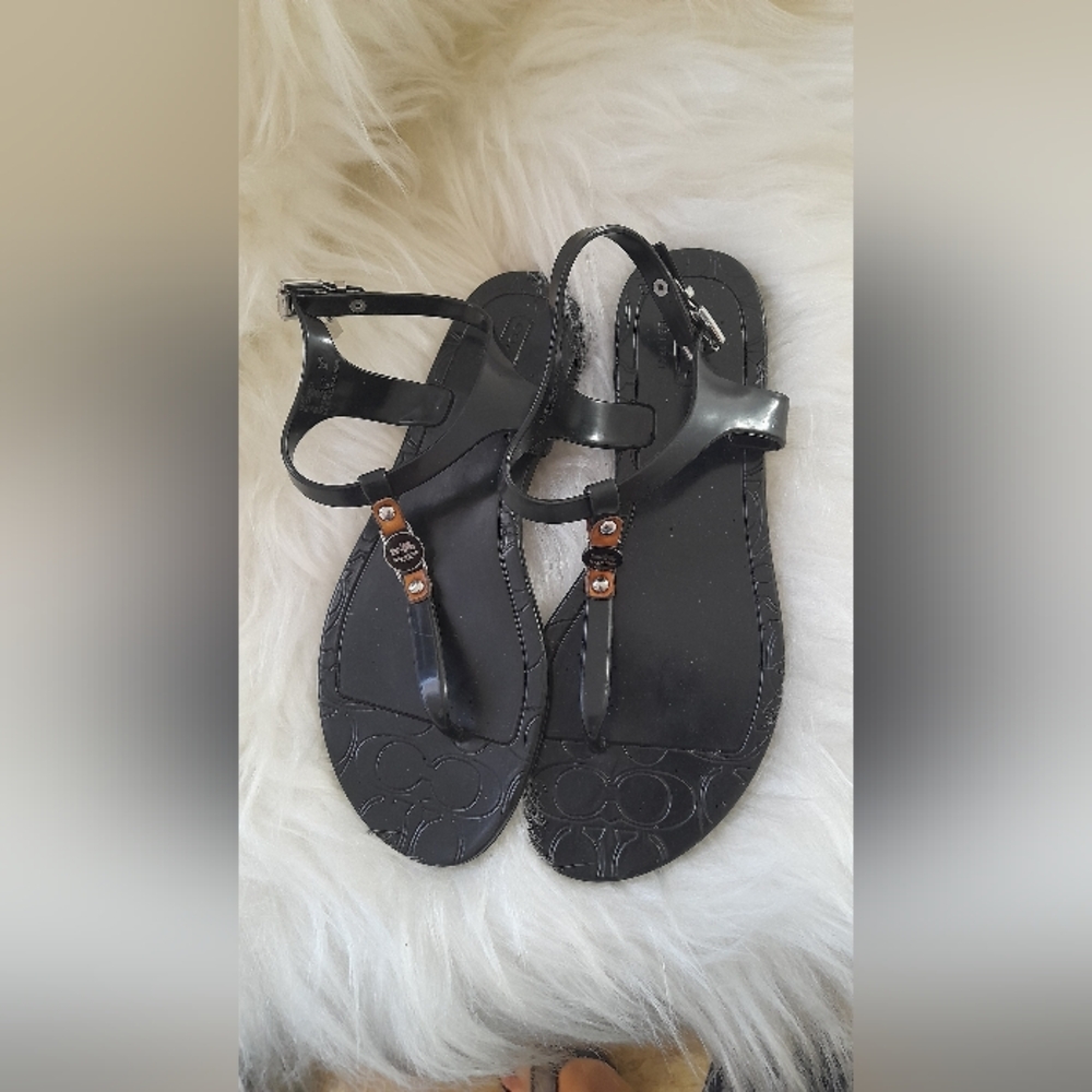 Coach piccadilly thong jelly sandals Black logo strappy ankle